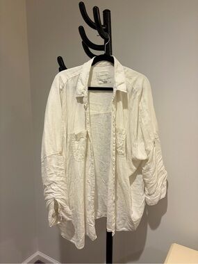 American Eagle Outfitters Men's Off-White Button-Up Shirt Jacket